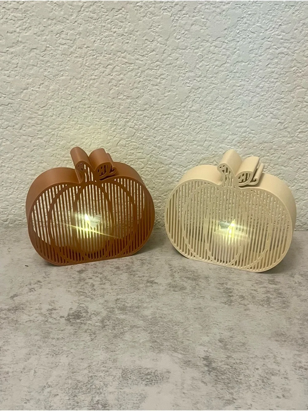 Decorative Pumpkin Tealight Lanterns - Brown and Cream